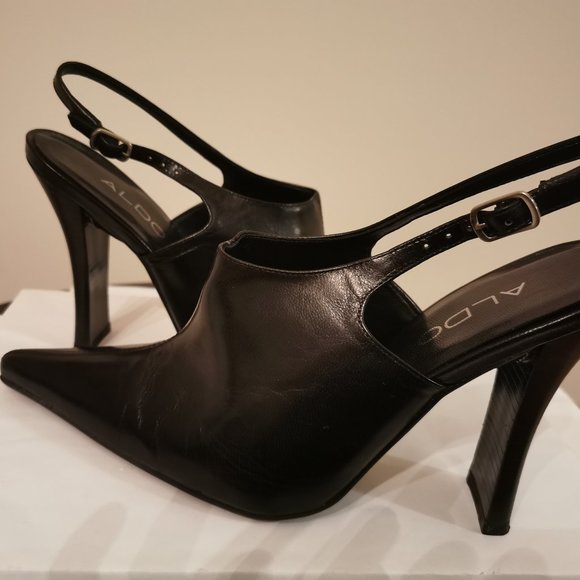 Aldo black leather high heel dress shoes w pointy toes size 7 - Picture 1 of 9